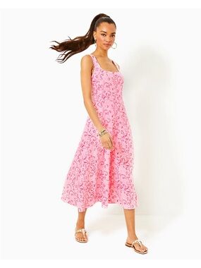 Lilly Pulitzer Pink Conch Flamingle Calina Midi Dress